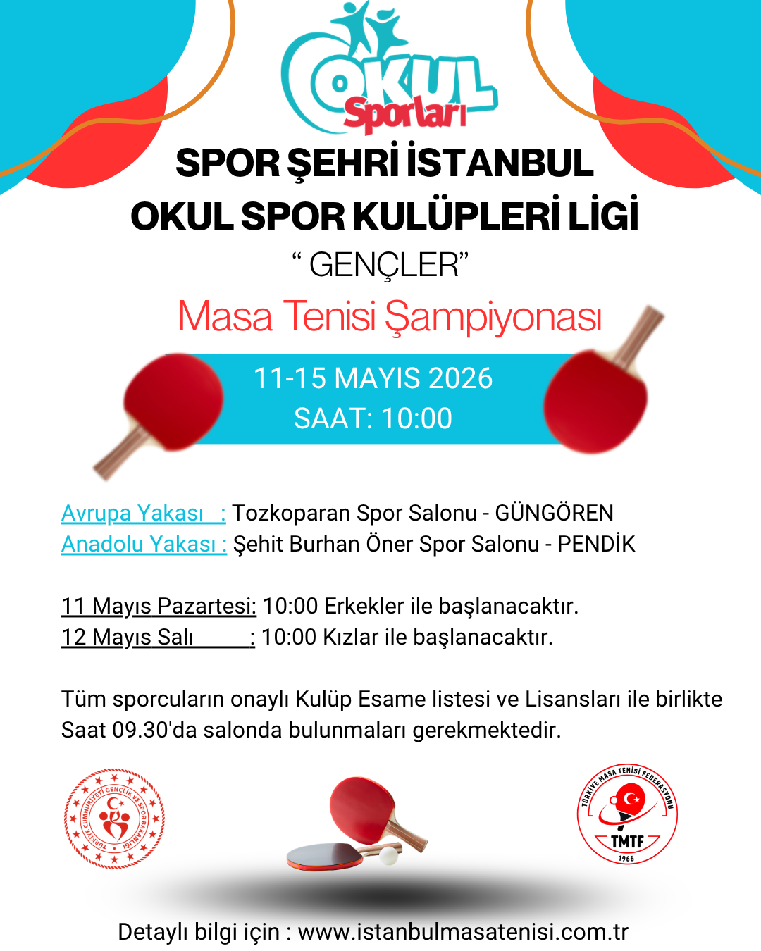 okul spor kulüpleri ligi gençler masa tenisi istanbul şampiyonası