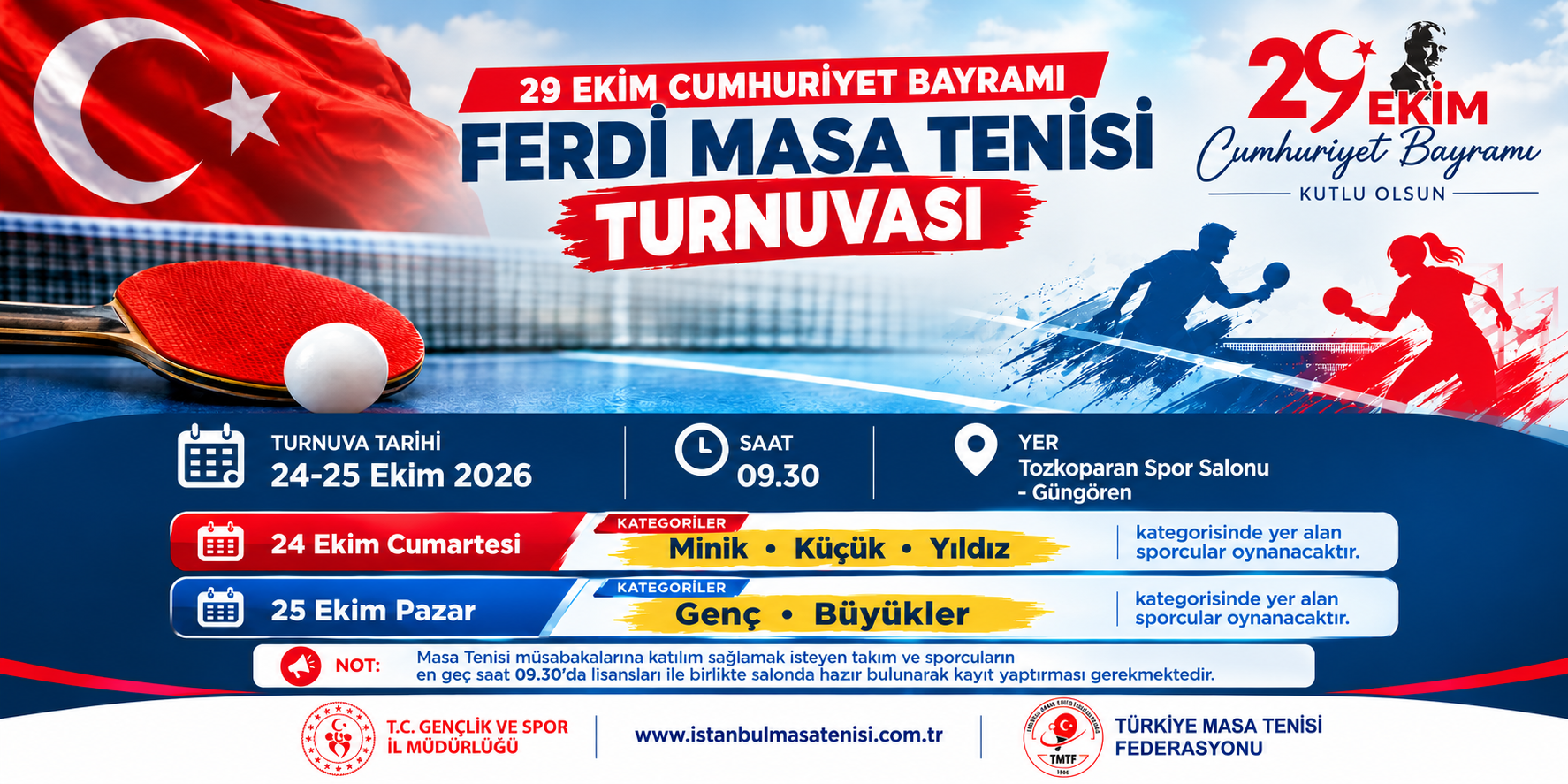 29 ekim cumhuriyet bayramı ferdi masa tenisi turnuvası